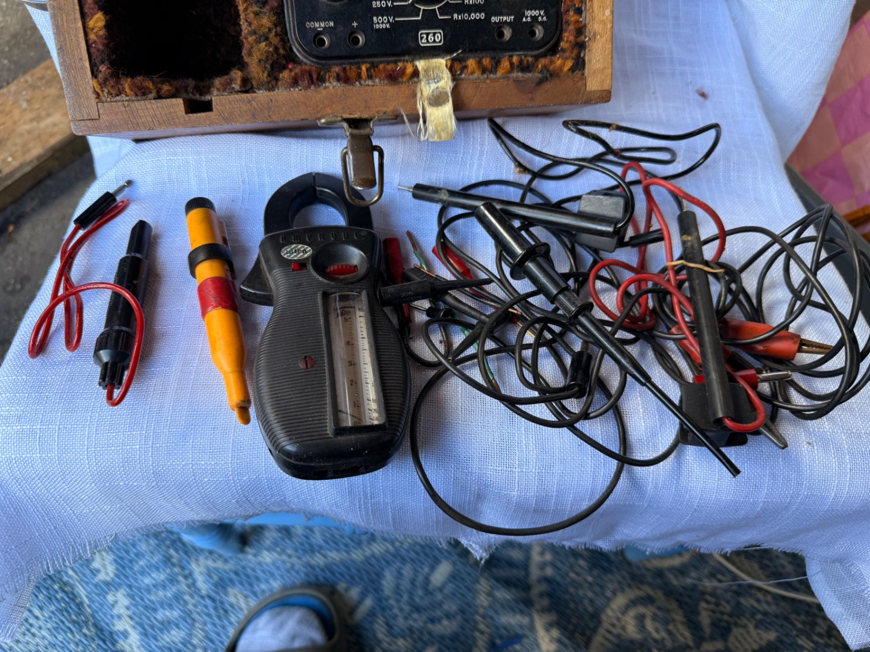 Vintage Simpson 260 Series 6 Multimeter in Custom Wooden Case | w/ Amprobe Clamp Meter & Leads