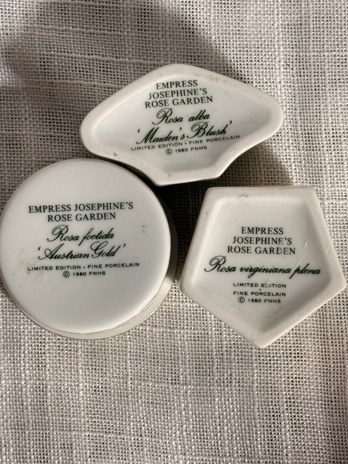 Set of 3 Vintage 1980 Empress Josephine's Rose Garden Porcelain Trinket Boxes | FNHS Limited Edition