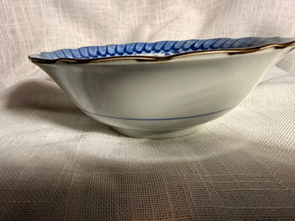 Vintage Japanese Blue & White Porcelain Scalloped Bowl | Arita Ware Peony & Karakusa Vine Dish