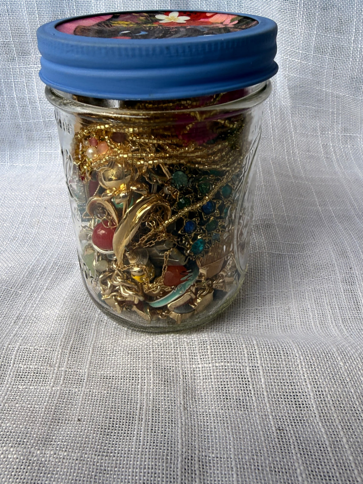 Vintage Costume Jewelry "Junk Drawer" Lot | Rhinestone Elephant & Brooches in Upcycled Cat Jar