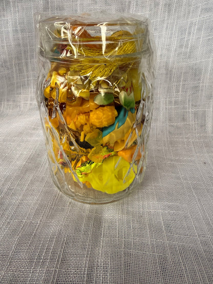 Yellow "Junk Drawer" Craft Lot | Vintage & Modern Mixed Ephemera in Quilted Glass Jar