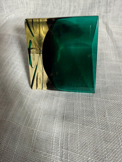 Emerald Green Geometric Art Glass Vase | Triangular Heavy Base Bowl by Gorgeous Designs