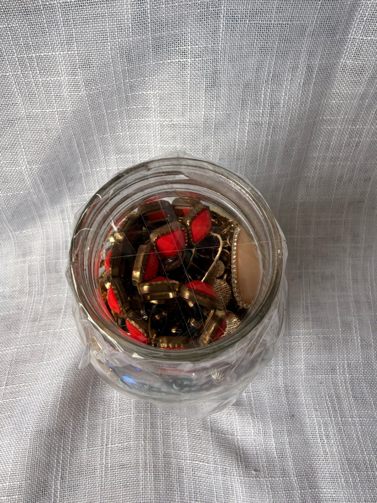Vintage Costume Jewelry "Junk Drawer" Lot | Charms, Beads & Brooches in Kerr Mason Jar