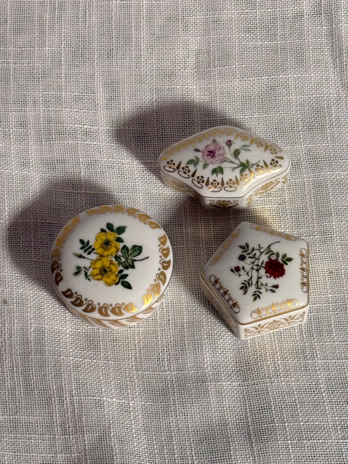 Set of 3 Vintage 1980 Empress Josephine's Rose Garden Porcelain Trinket Boxes | FNHS Limited Edition