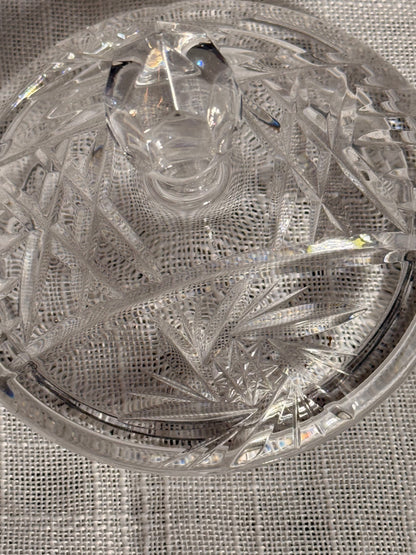 Vintage Clear Pressed Glass Lidded Candy Dish | 3-Footed Pinwheel Star Trinket Box
