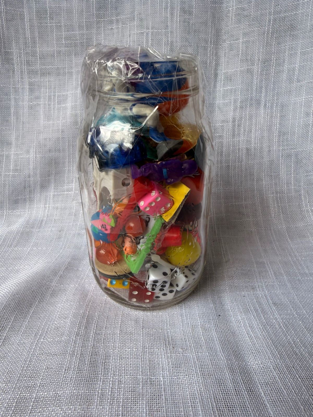 Vintage Toys & Game Pieces "Junk Drawer" Lot | Miniature Charms & Dice in Ball Mason Jar