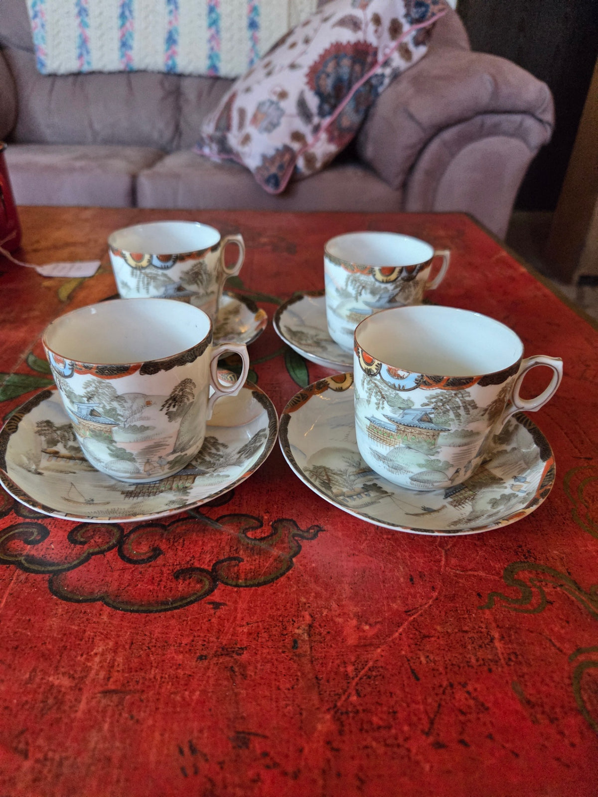 Kutani signed eggshell cups and saucers 4