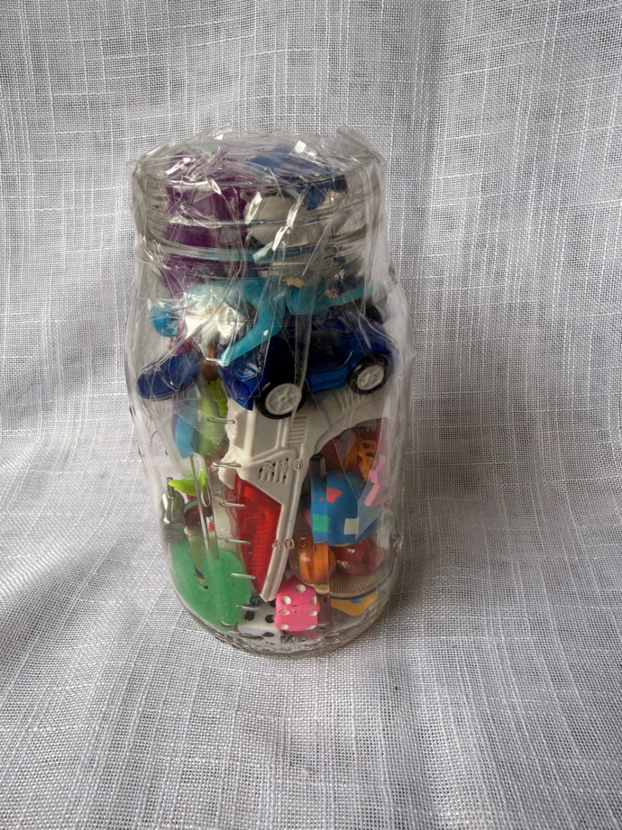 Vintage Toys & Game Pieces "Junk Drawer" Lot | Miniature Charms & Dice in Ball Mason Jar