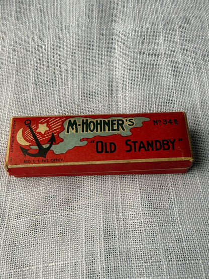 Vintage M. Hohner "Old Standby" Harmonica No. 34 B | Key of G | Made in Germany w/ Original Box