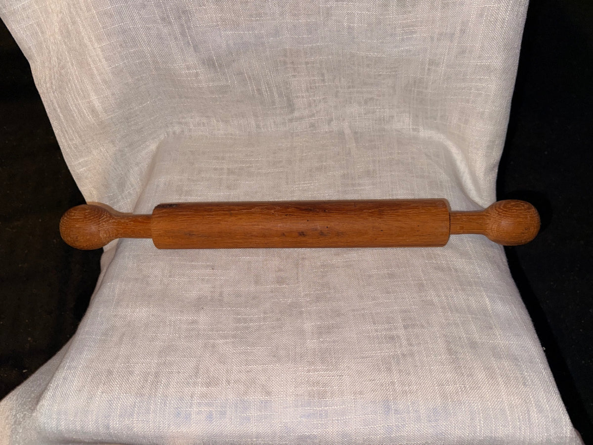 Primitive Turned Oak Wooden Rolling Pin | Vintage One-Piece Farmhouse Baker's Roller