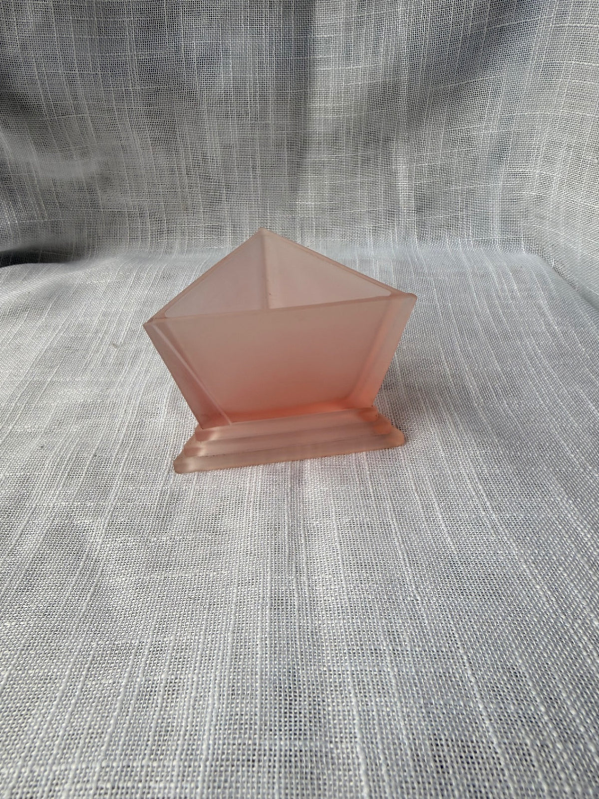 Vintage Art Deco Frosted Pink Satin Glass Triangular Dish | Geometric Planter & Catchall