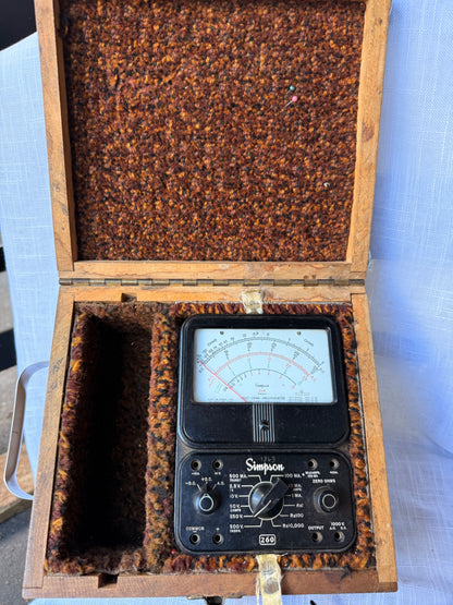 Vintage Simpson 260 Series 6 Multimeter in Custom Wooden Case | w/ Amprobe Clamp Meter & Leads