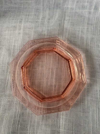 Vintage Heisey Flamingo Pink Octagon Dish | 1920s Depression Glass with Diamond "H" Mark