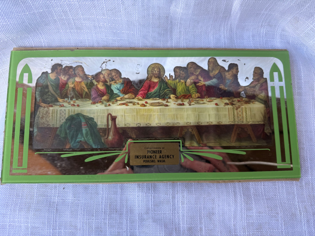 Vintage "The Last Supper" Promotional Mirror | Pioneer Insurance Agency, Poulsbo WA