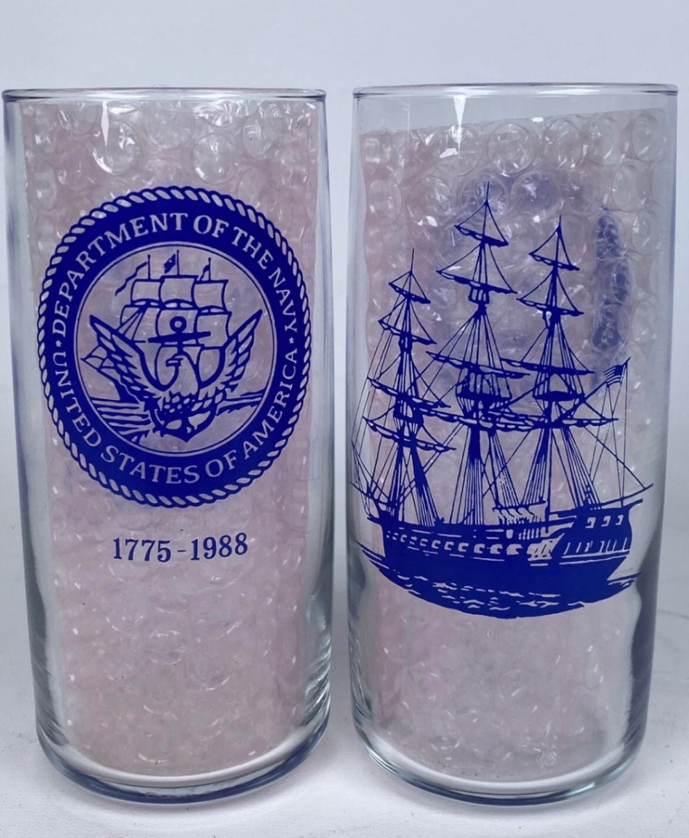 Navy Anniversary Ship Glass
