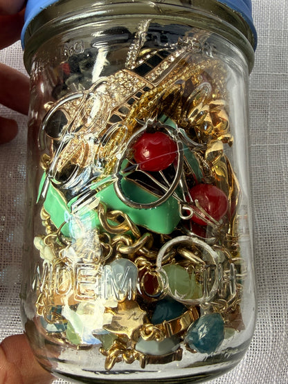 Vintage Costume Jewelry "Junk Drawer" Lot | Rhinestone Elephant & Brooches in Upcycled Cat Jar