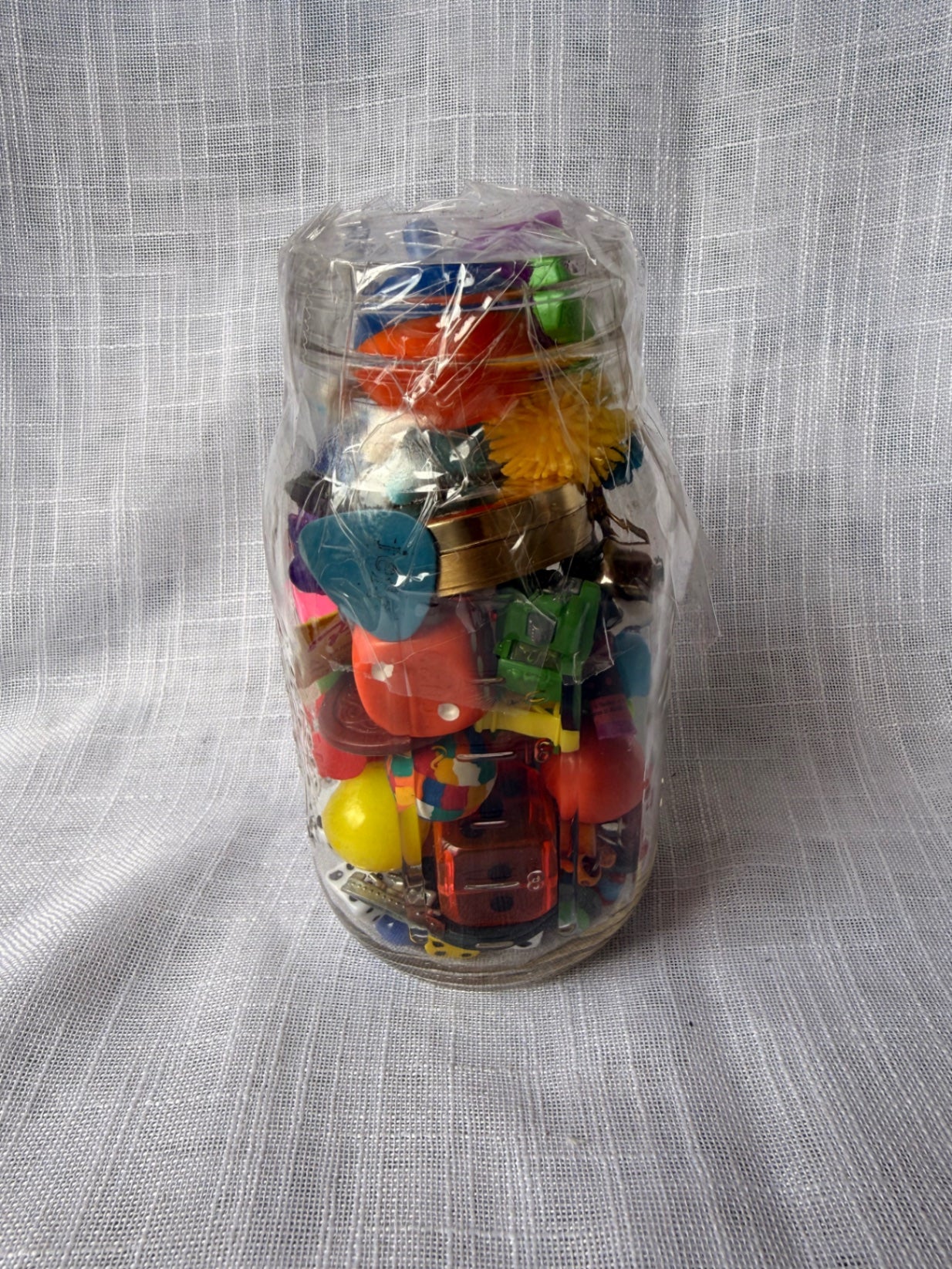 Vintage Toys & Game Pieces "Junk Drawer" Lot | Miniature Charms & Dice in Ball Mason Jar
