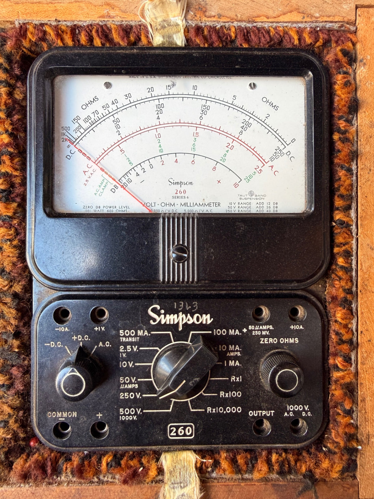 Vintage Simpson 260 Series 6 Multimeter in Custom Wooden Case | w/ Amprobe Clamp Meter & Leads