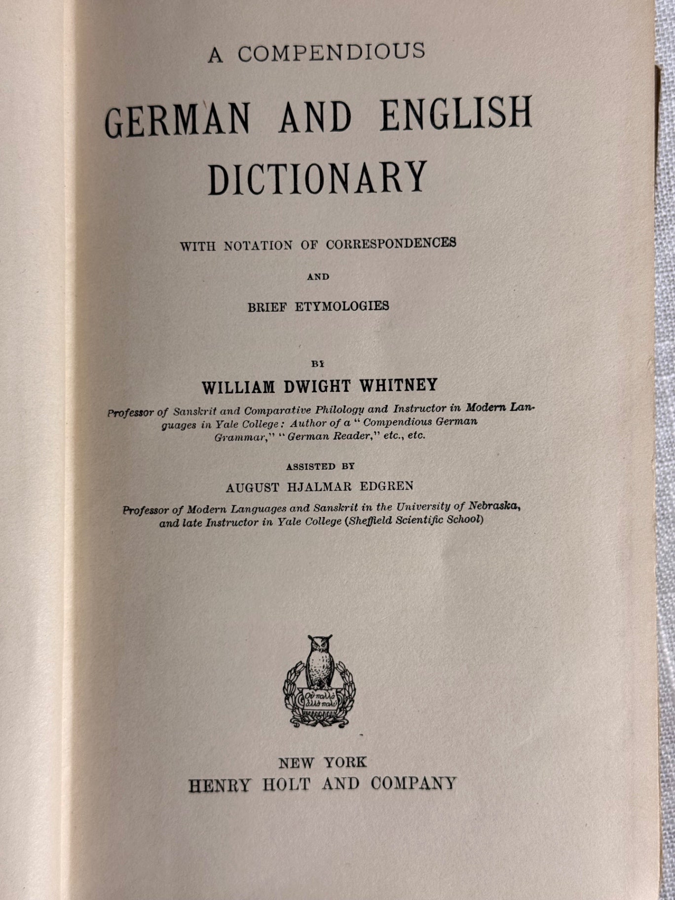 Antique 1905 Whitney's German-English Dictionary | Henry Holt & Co. Hardcover Reference Book