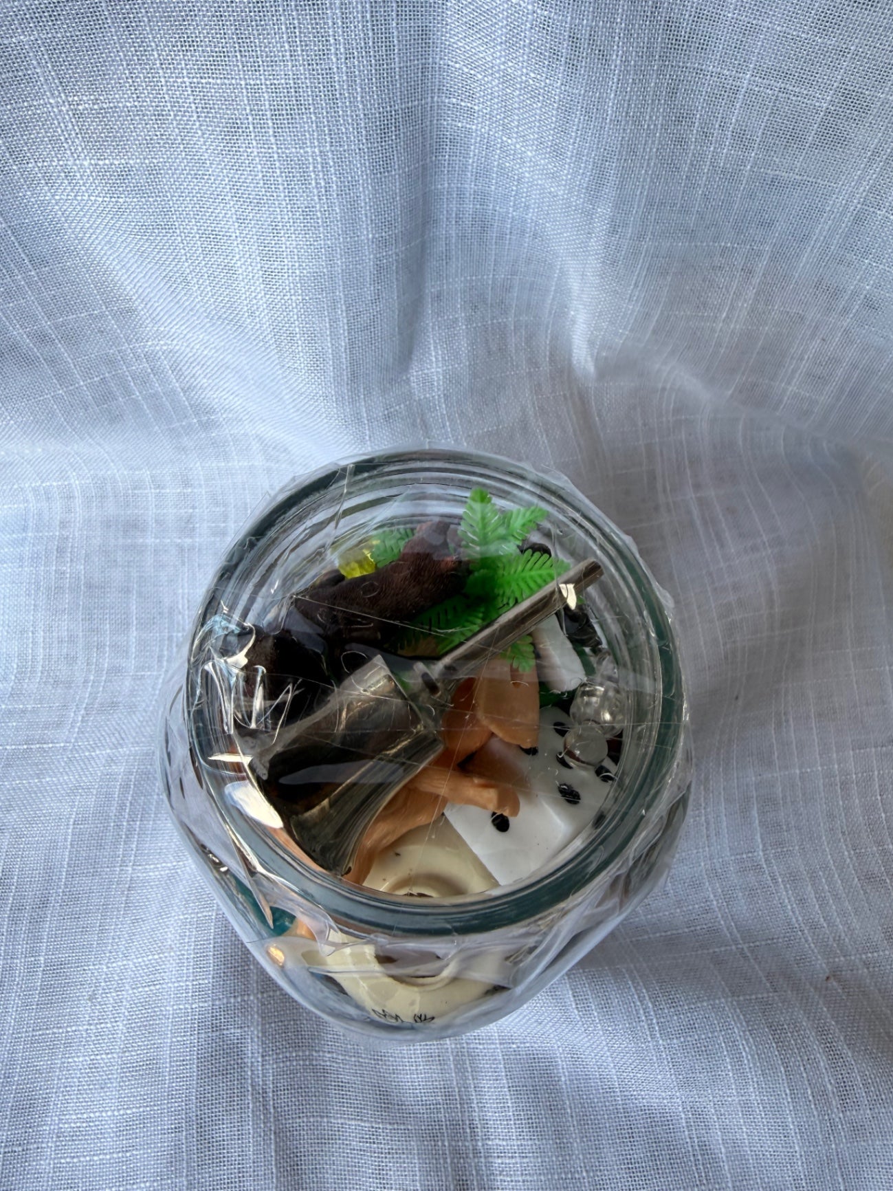 Vintage Miniature & Ephemera "Junk Drawer" Lot | Dollhouse Accessories & Trinkets in Glass Jar
