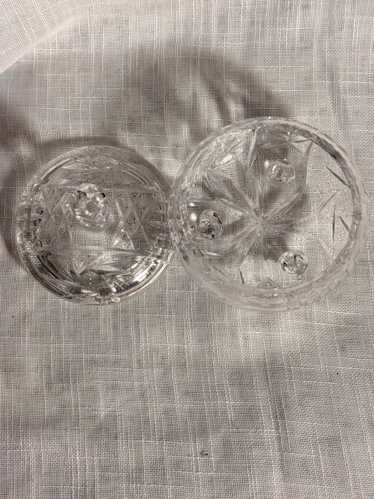 Vintage Clear Pressed Glass Lidded Candy Dish | 3-Footed Pinwheel Star Trinket Box