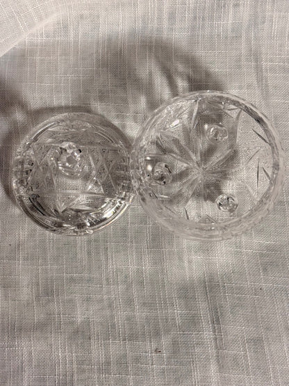 Vintage Clear Pressed Glass Lidded Candy Dish | 3-Footed Pinwheel Star Trinket Box