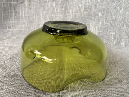 Mid-Century Modern Olive Green Art Glass Candle Holder | Ruffled Hand-Blown Taper Base