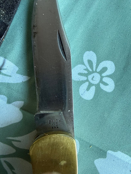 Vintage Buck 110 Folding Hunter Knife with Leather Schrade Belt Sheath