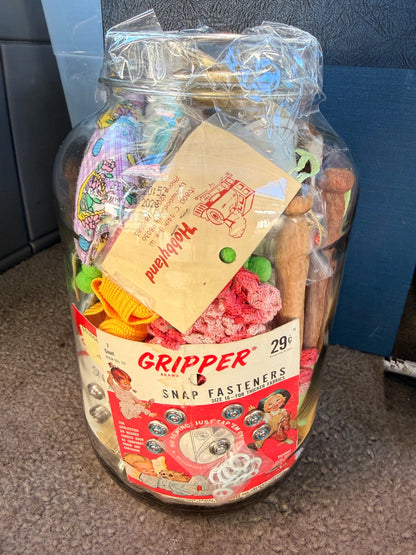 Curated Vintage Haberdashery Jar: Sewing Smalls, Snaps, & Crochet Hooks
