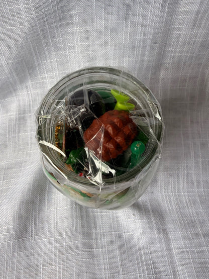 Vintage Green "Junk Drawer" Ephemera & Craft Lot | Novelty Charms & Trinkets in Kerr Mason Jar
