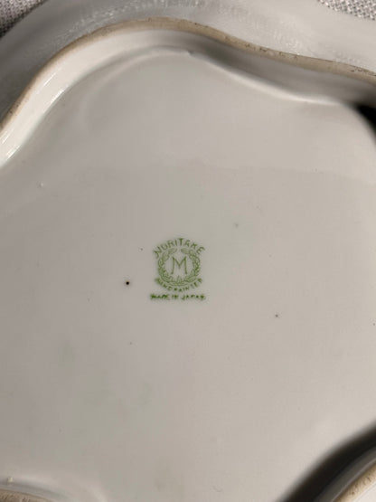 Antique Noritake Hand-Painted Floral Handled Dish | Lavender & Gold Gilt Porcelain Nappy / Ring Dish