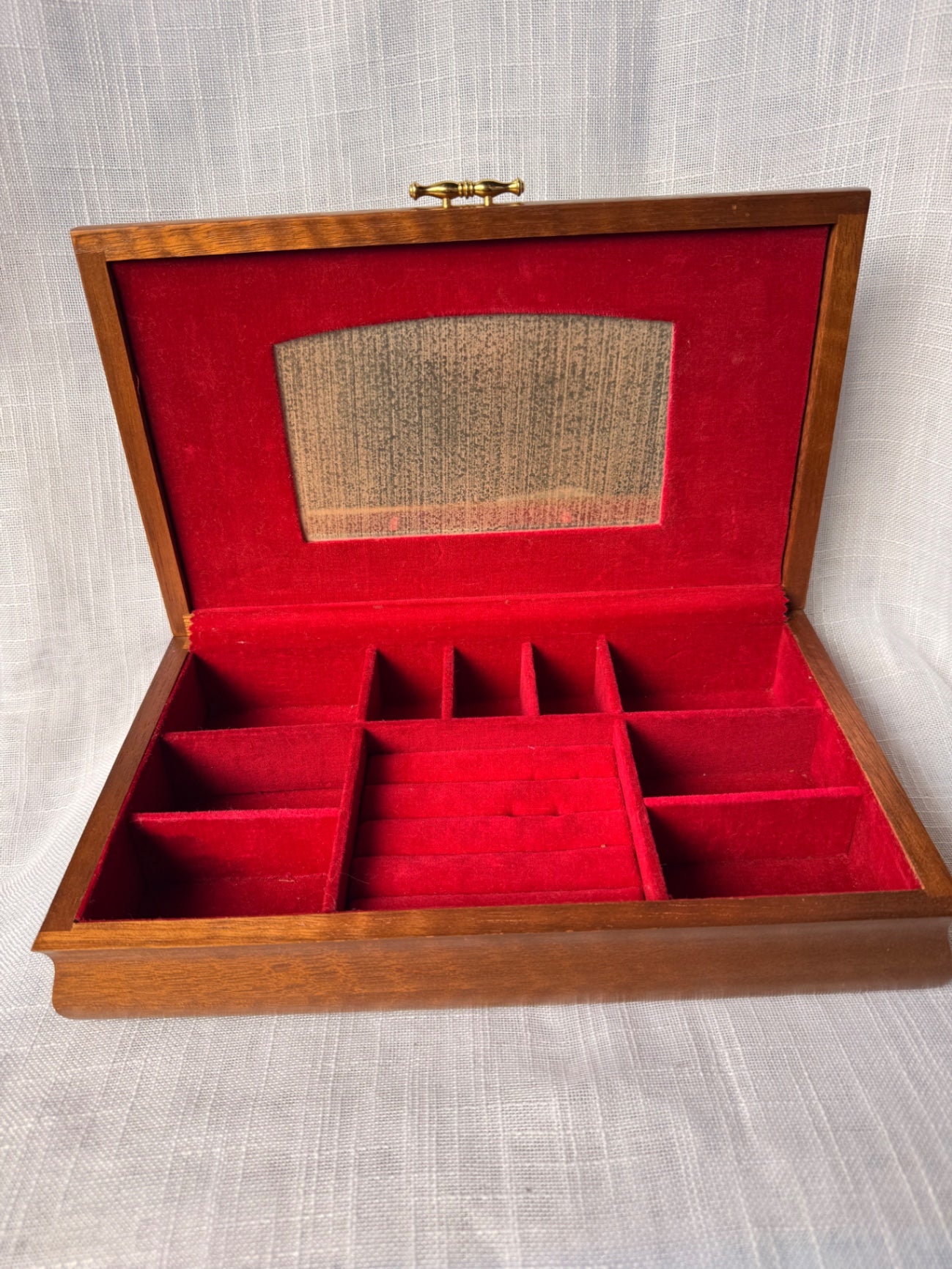 Vintage 1971 Made in Japan Wooden Jewelry Box | Ribbed Tambour Top & Red Velvet Interior
