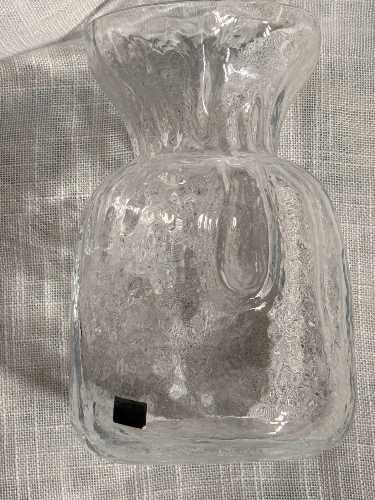 Vintage Handmade SEA of Sweden Art Glass Vase | Clear Textured "Ice Glass" Centerpiece