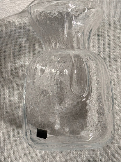 Vintage Handmade SEA of Sweden Art Glass Vase | Clear Textured "Ice Glass" Centerpiece