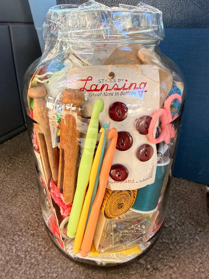 Curated Vintage Haberdashery Jar: Sewing Smalls, Snaps, & Crochet Hooks