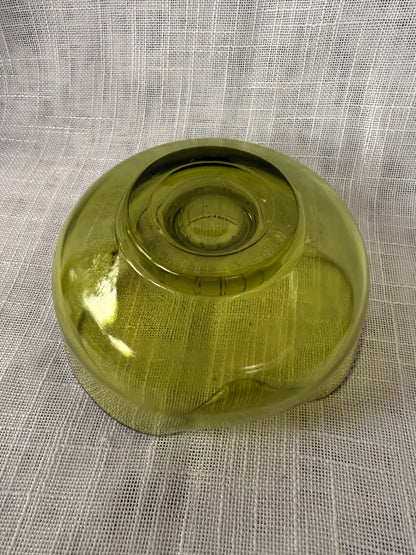 Mid-Century Modern Olive Green Art Glass Candle Holder | Ruffled Hand-Blown Taper Base
