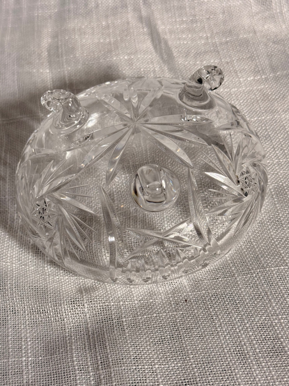 Vintage Clear Pressed Glass Lidded Candy Dish | 3-Footed Pinwheel Star Trinket Box