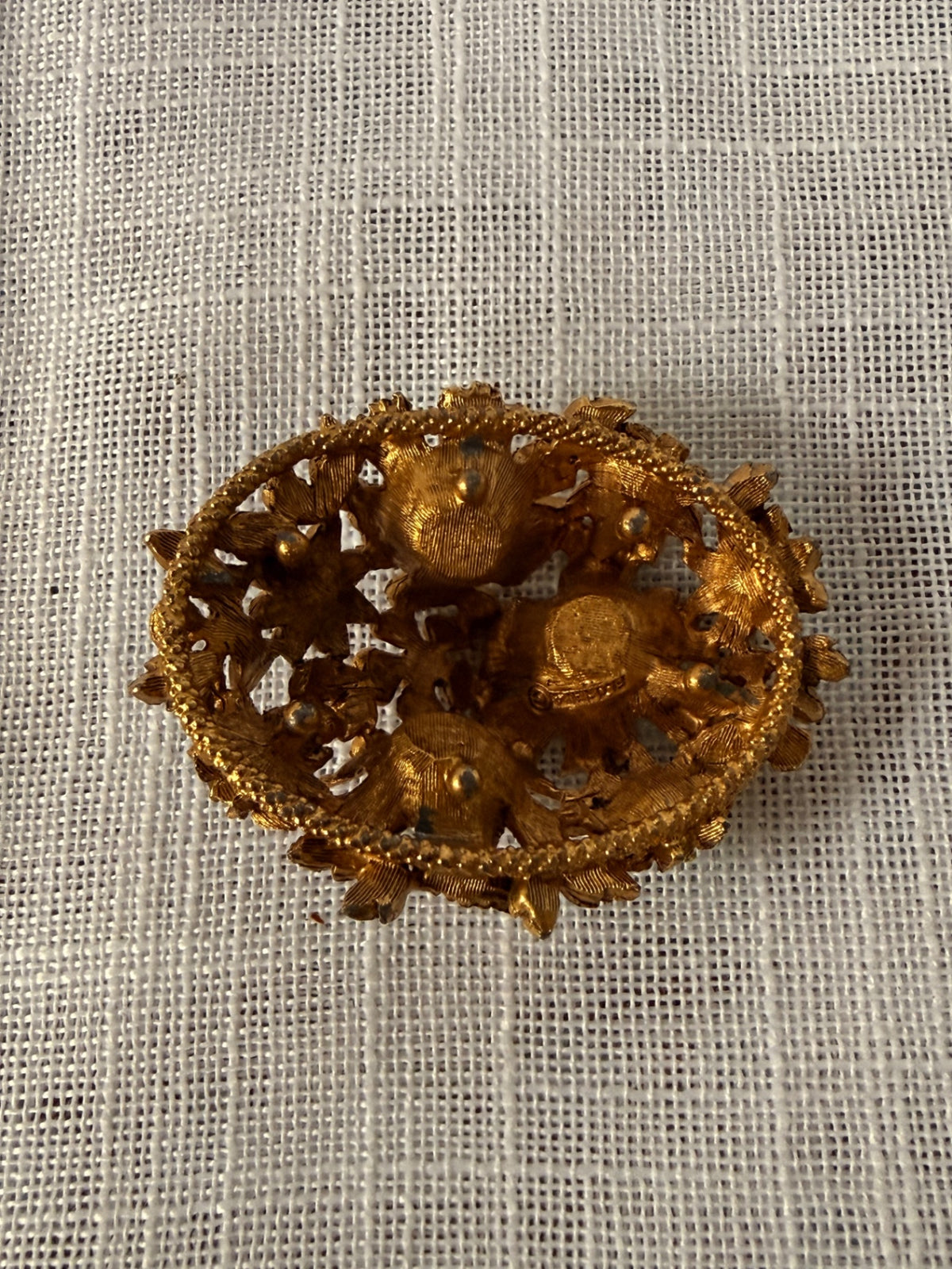 Vintage Florenza Figural Floral Bouquet Thimble & Holder Set | Gold-Tone Rhinestone & Faux Pearl