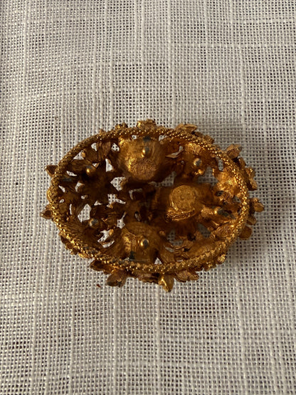 Vintage Florenza Figural Floral Bouquet Thimble & Holder Set | Gold-Tone Rhinestone & Faux Pearl