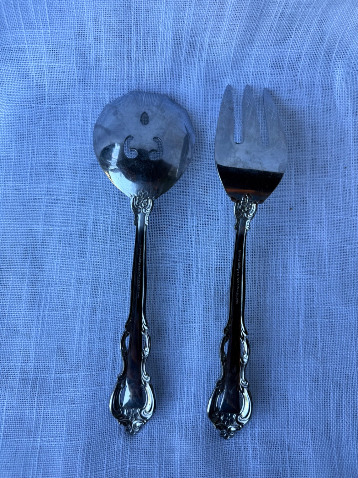 Vintage Towle Supreme Cutlery Salad Serving Set | Stainless Steel Fork & Pierced Spoon
