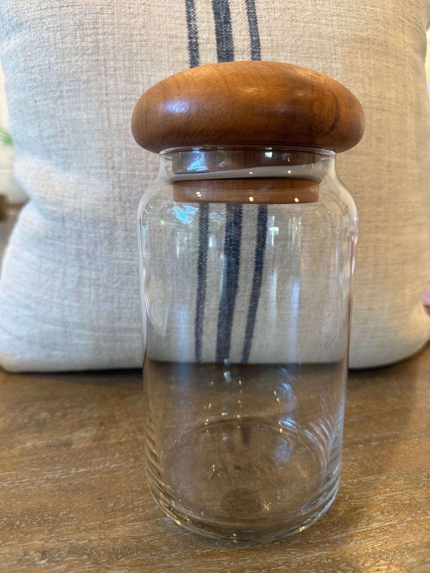 Winsome Wood teak MCM glass storage jar 