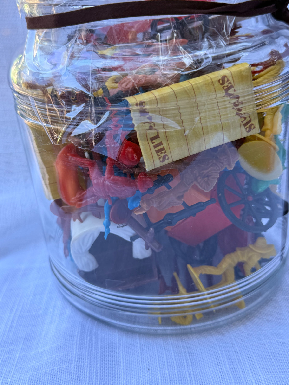 Vintage Plastic "Wild West" Playset Toy Lot | Cowboys, Wagons & Horses in Display Jar