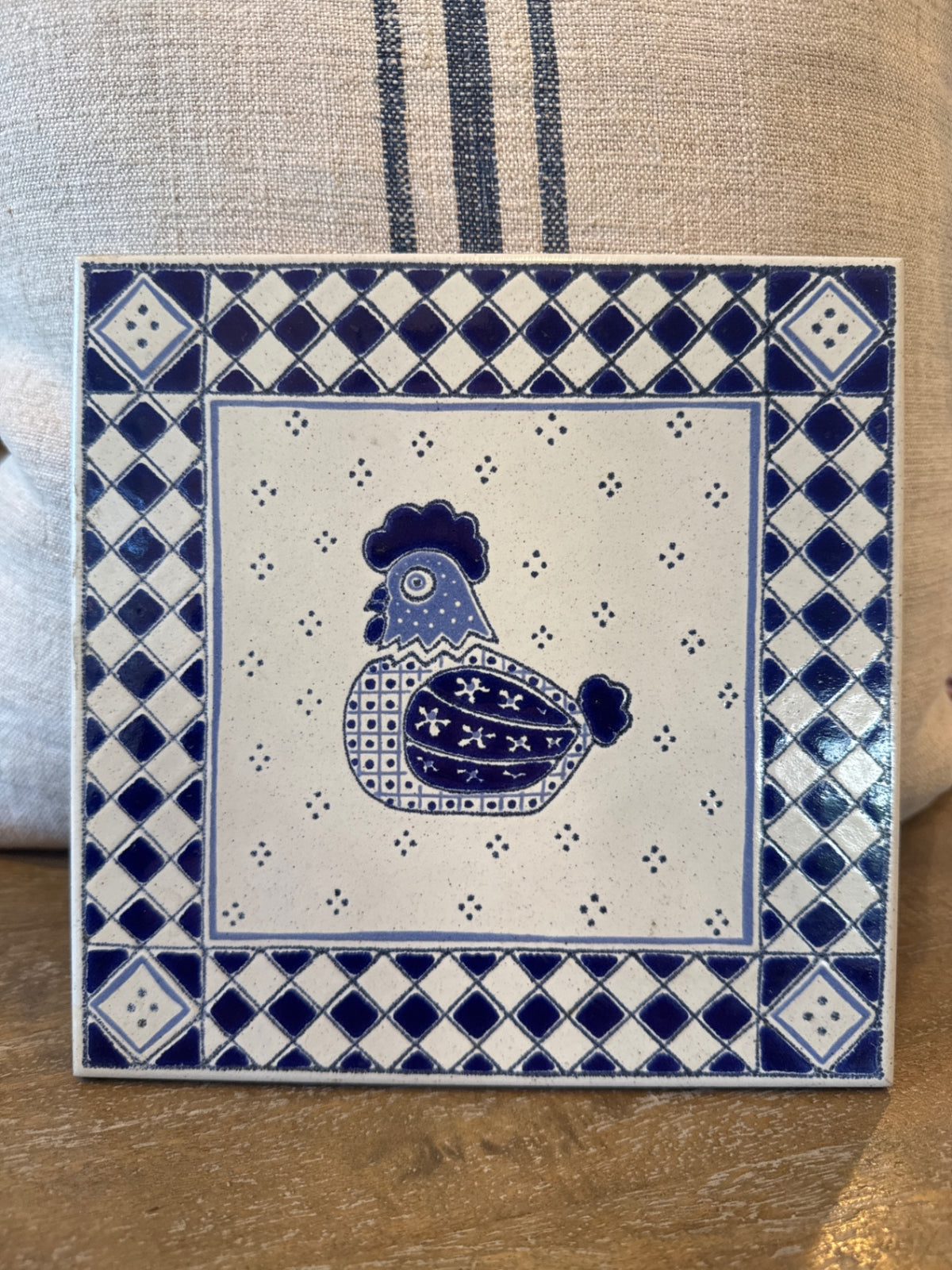  vintage chicken ceramic tile trivet from Italy