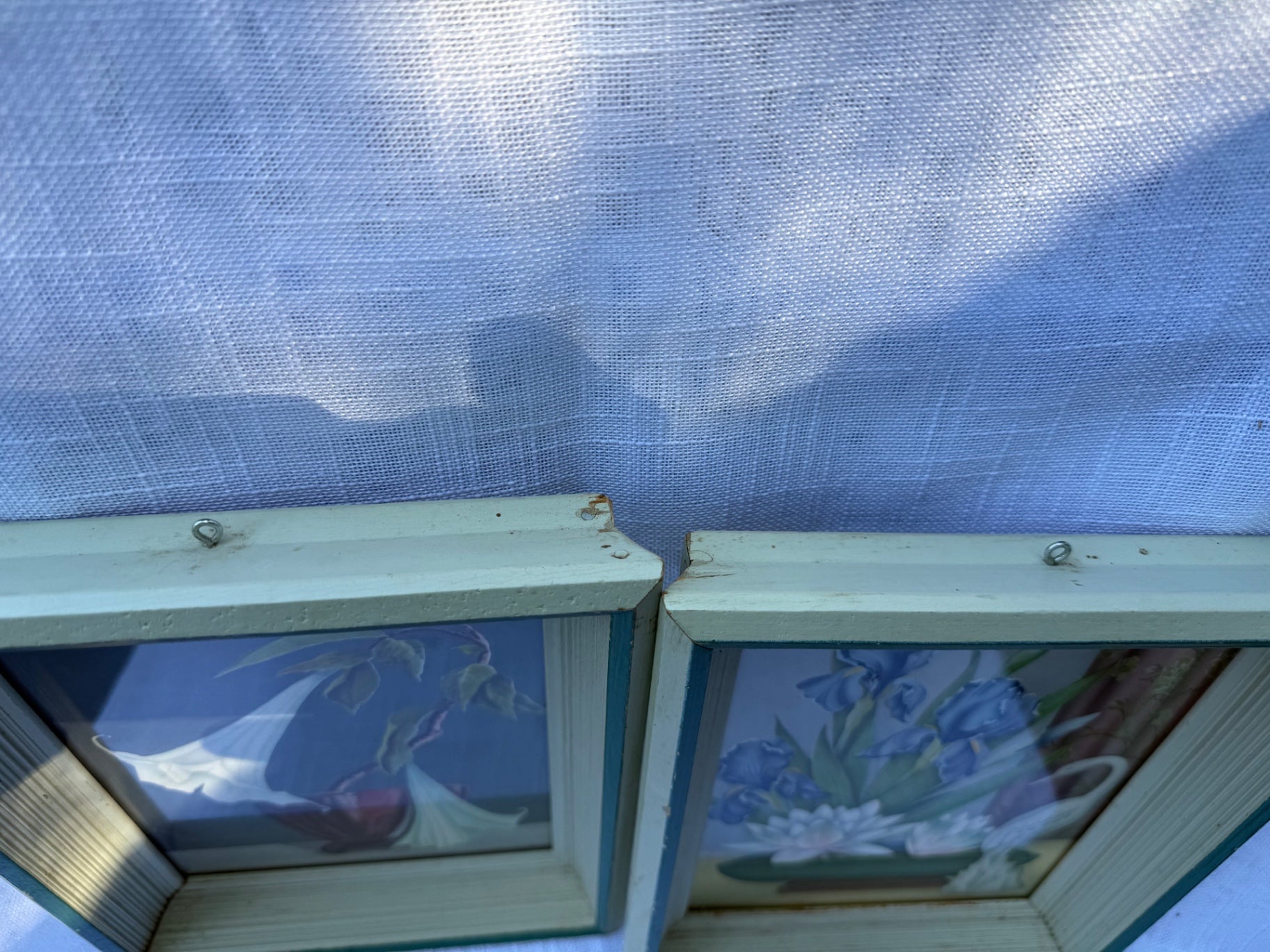 Pair of Vintage Framed Asian-Style Floral Prints | Shadowbox Frames w/ Egrets & White Lilies
