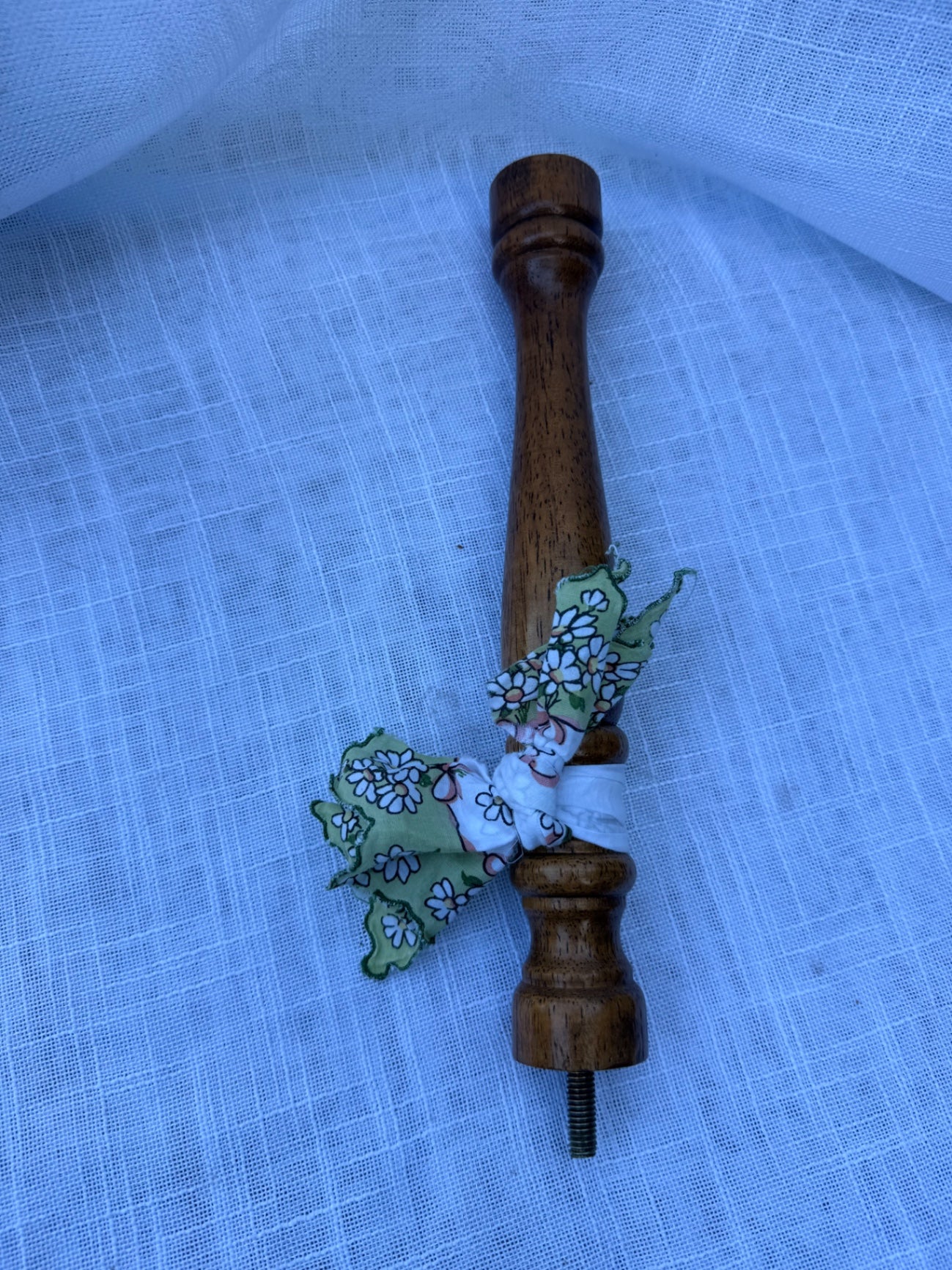Vintage Turned Wood Furniture Spindle | Farmhouse Salvage Decor w/ Floral Hanky