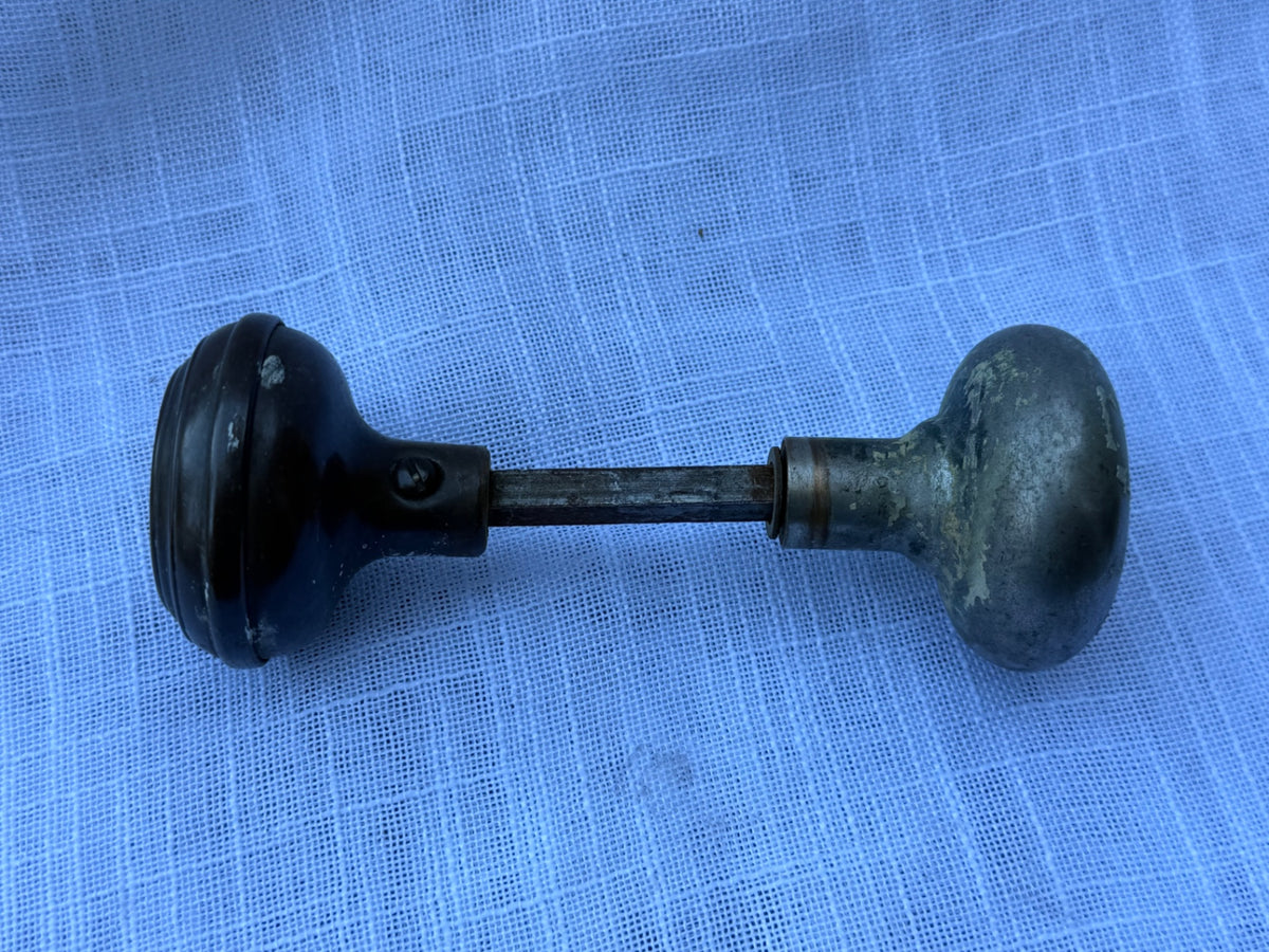 Vintage Cast Iron & Stamped Metal Door Knob Set | Antique Architectural Hardware Salvage w/ Spindle