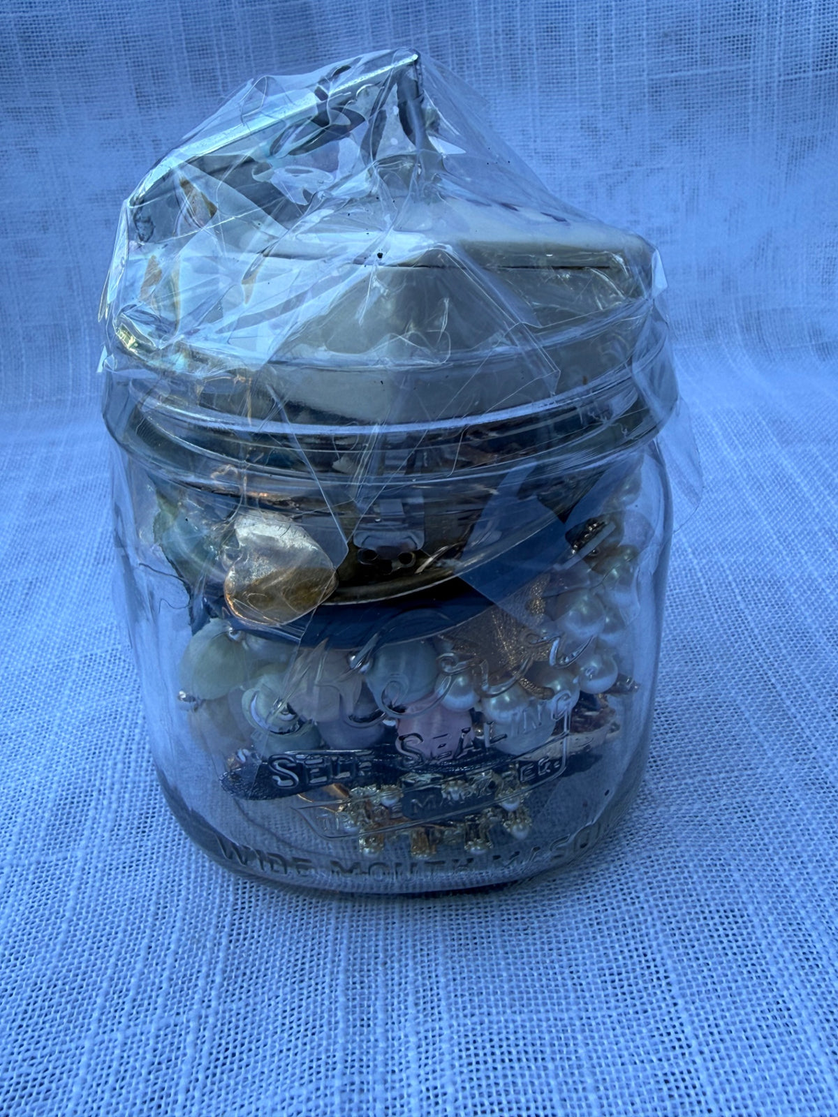 Vintage Jewelry & Ephemera "Junk Drawer" Lot | Retro Playboy Lighter & Pearls in Kerr Mason Jar