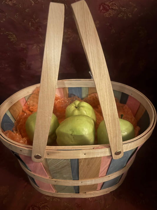 Double=handled basket with faux green apples