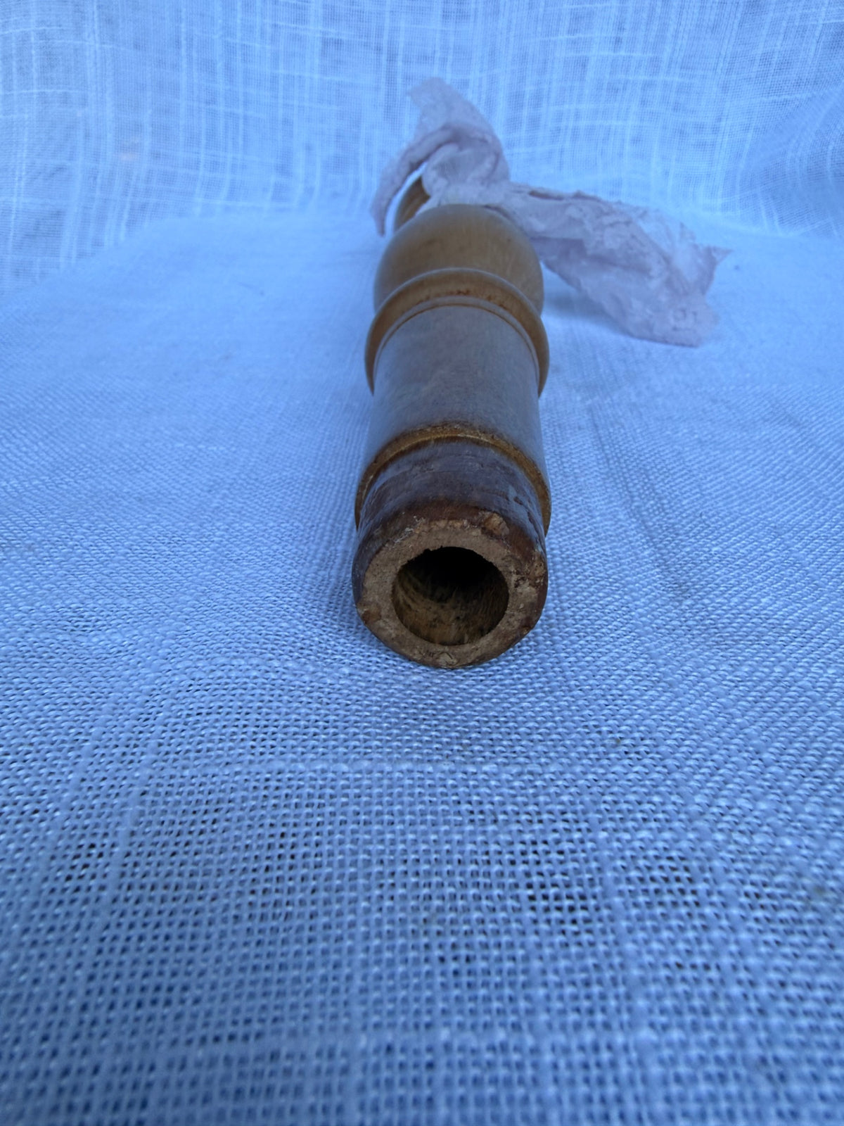 Vintage Turned Wood Furniture Spindle | Farmhouse Salvage Decor w/ White Lace Tie