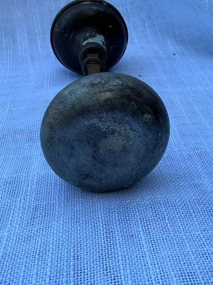 Vintage Cast Iron & Stamped Metal Door Knob Set | Antique Architectural Hardware Salvage w/ Spindle